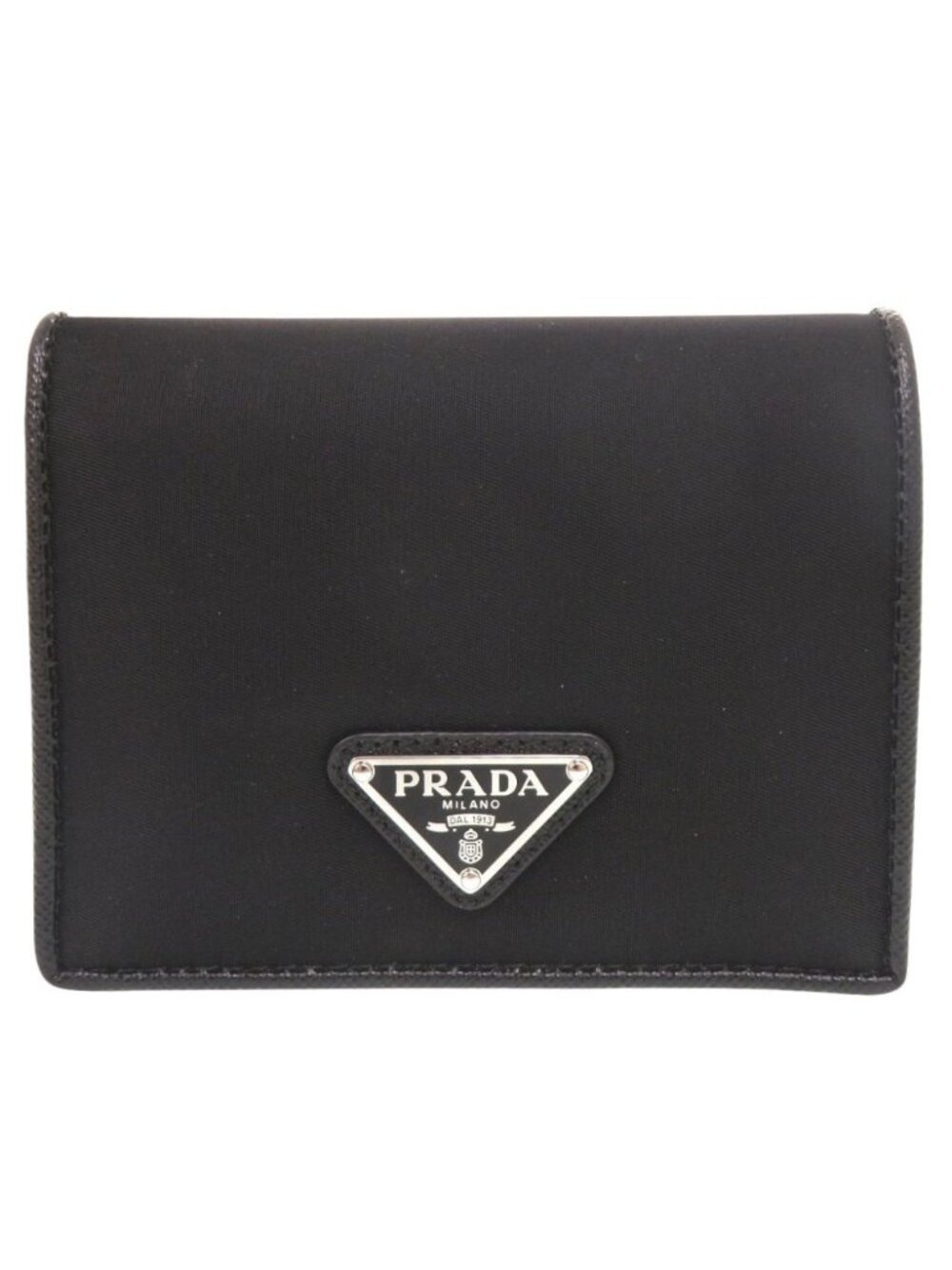 Prada Triangle Logo Nylon Saffiano Leather Black Bifold Wallet